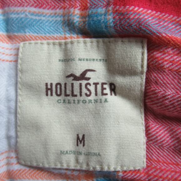Hollister Shirt Womens Medium Red Cream Plaid Flannel Cabincore Cowgirl Western - Picture 2 of 7